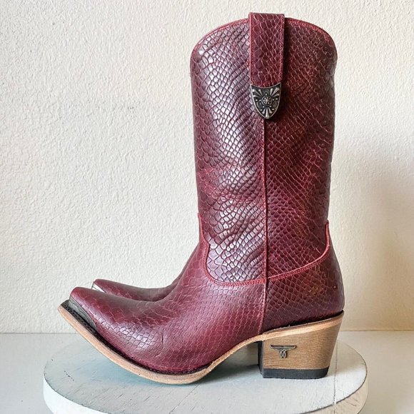 Lane BAD HABITS Western Boots 7.5 Red Cowboy Boots Snip Toe Midi Calf Rodeo - Picture 4 of 12
